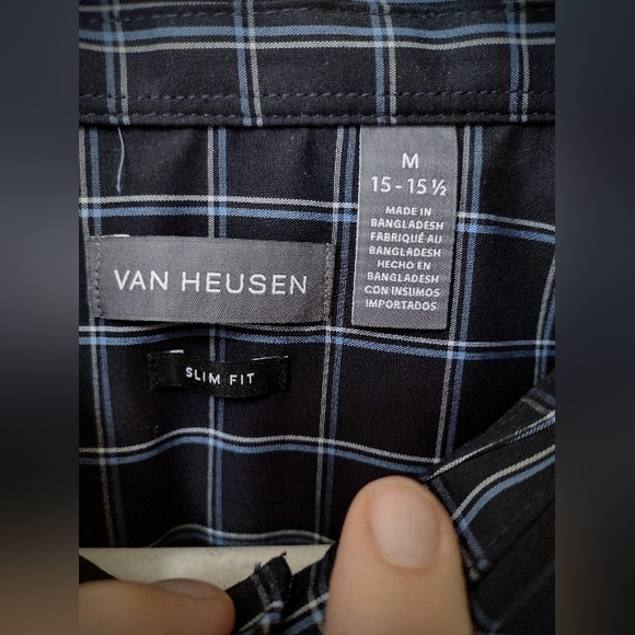 NWT Van Heusen Medium 15-15.5 Slim Fit Blue Checkered Dress Shirt $60 Retail - Picture 6 of 12